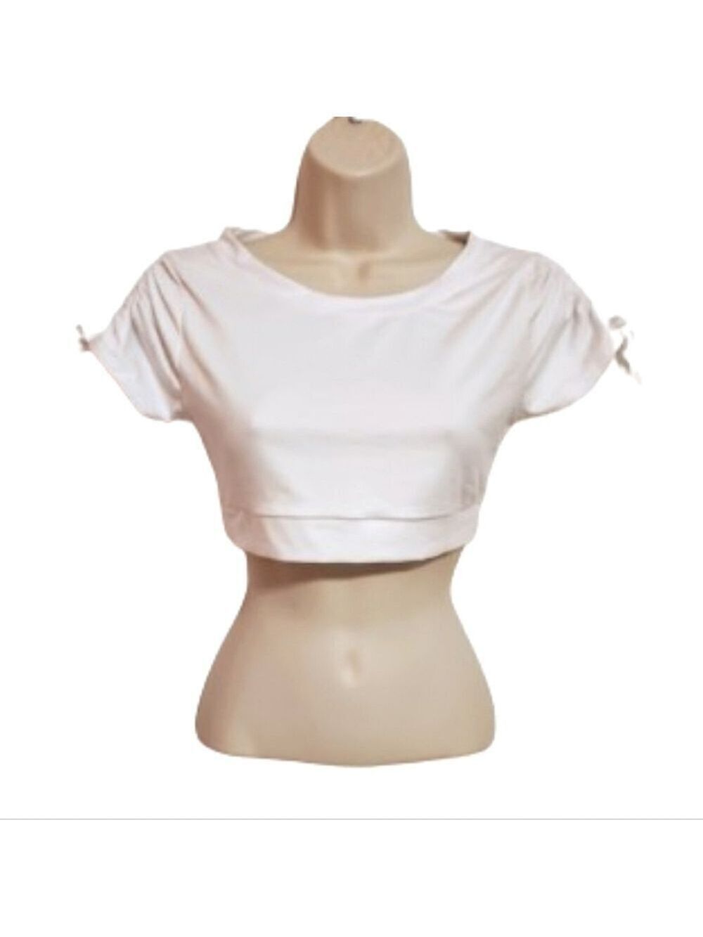 Briavia White Cropped Top Shirred Sleeve Large